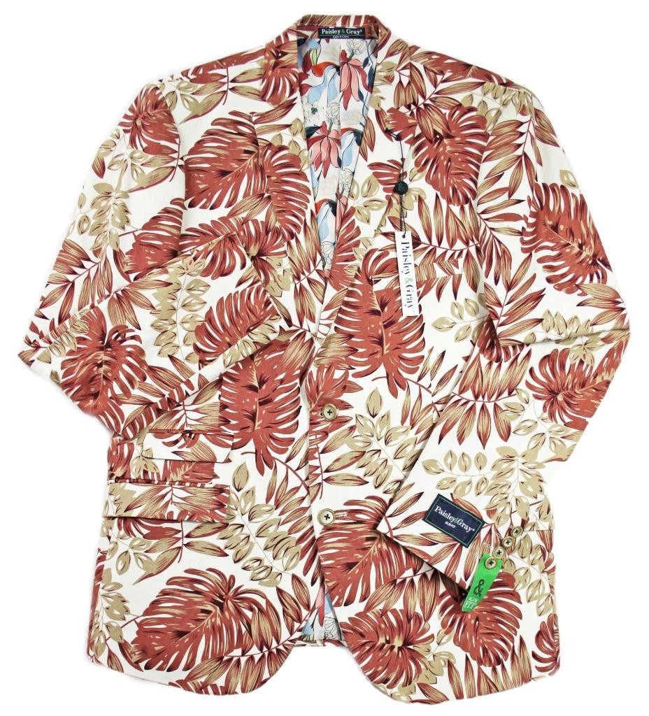 Paisley & Gray Mens 42 Short Sport Jacket Coat Blazer Slim Fit White Rust $275