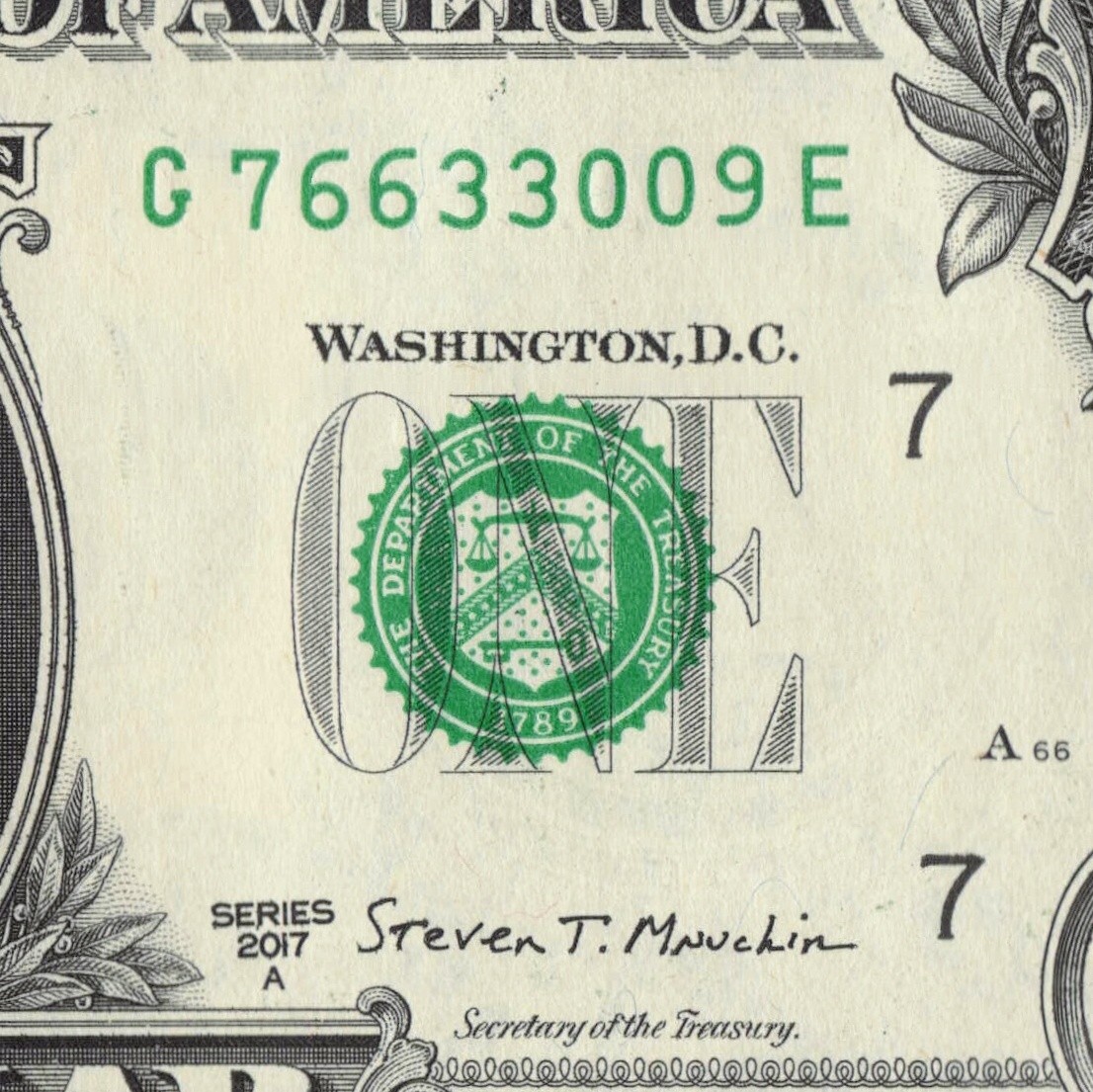 3 Consecutive Double 0s 3s 6s Fancy Serial Number $1 Dollar Bill G76633009E