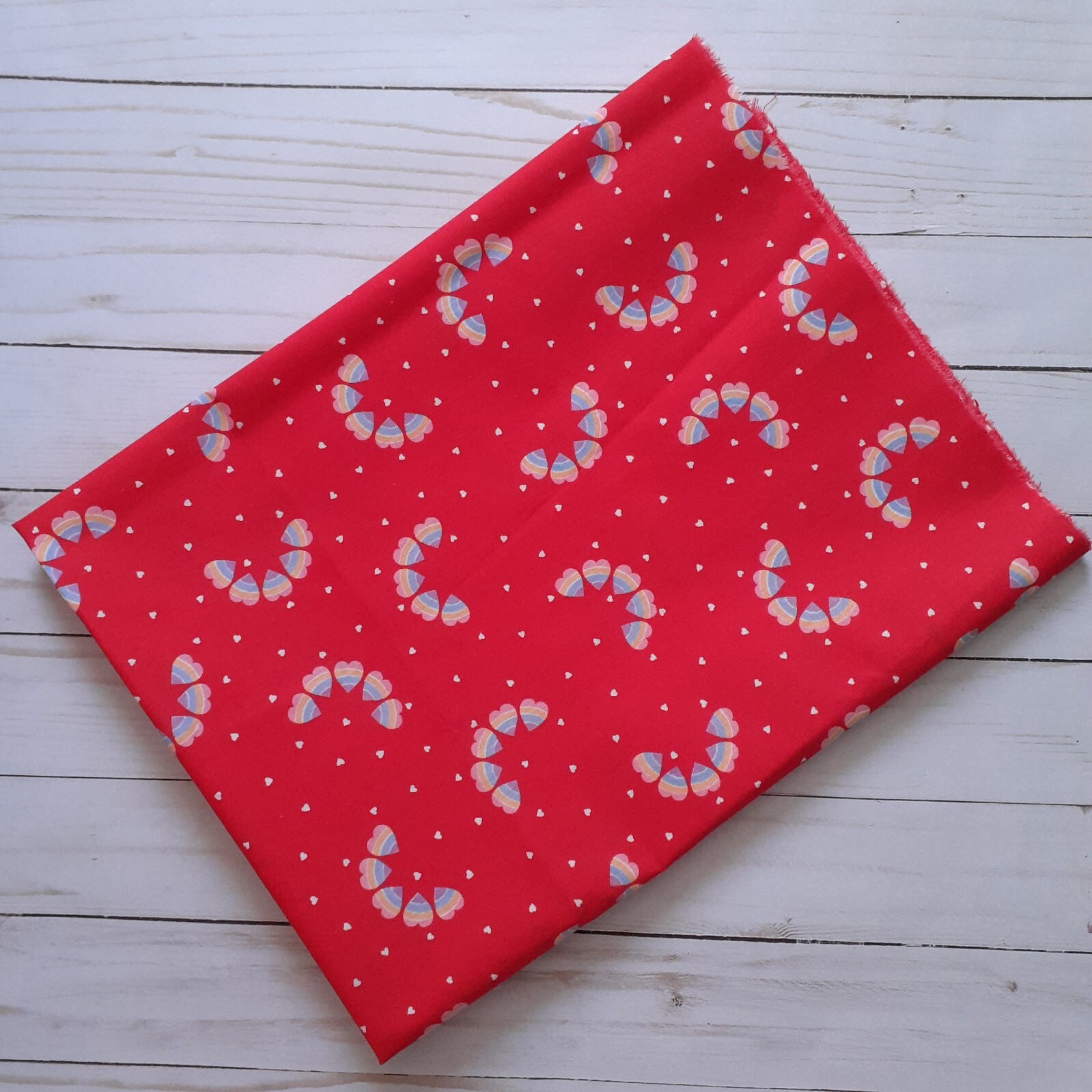 Vintage Wamsutta Heart Rainbow Cotton Fabric Red 3/4 yard