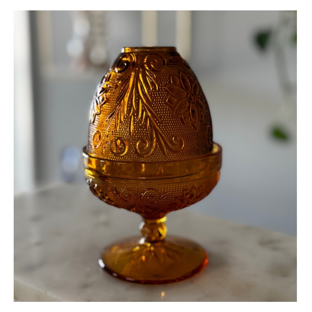 Indiana Glass Tiara Amber Fairy Lamp Vintage Depression Glass