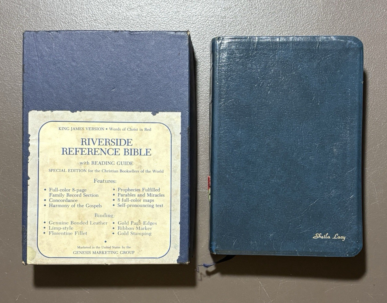 VTG 1972 Riverside KJV Reference Bible Blue Leather w/ Box King James Red Letter