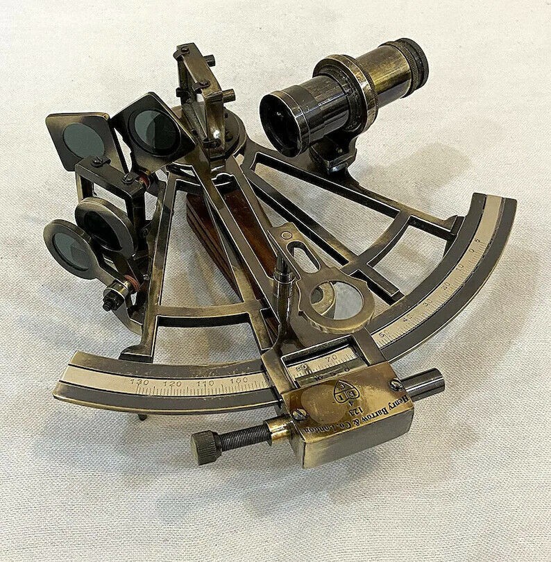 8'' Antiques Black Ship History Sextant Vintage Solid Antique Brass Sextant