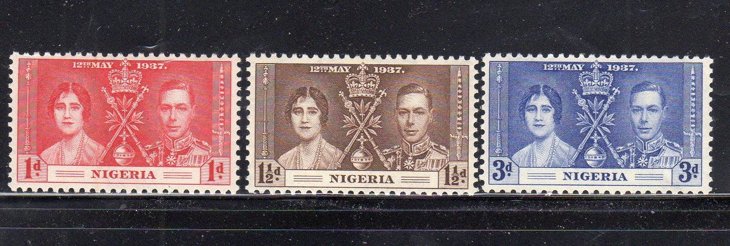 NIGERIA #50-52 1937 CORONATION ISSUE MINT VF LH O.G 