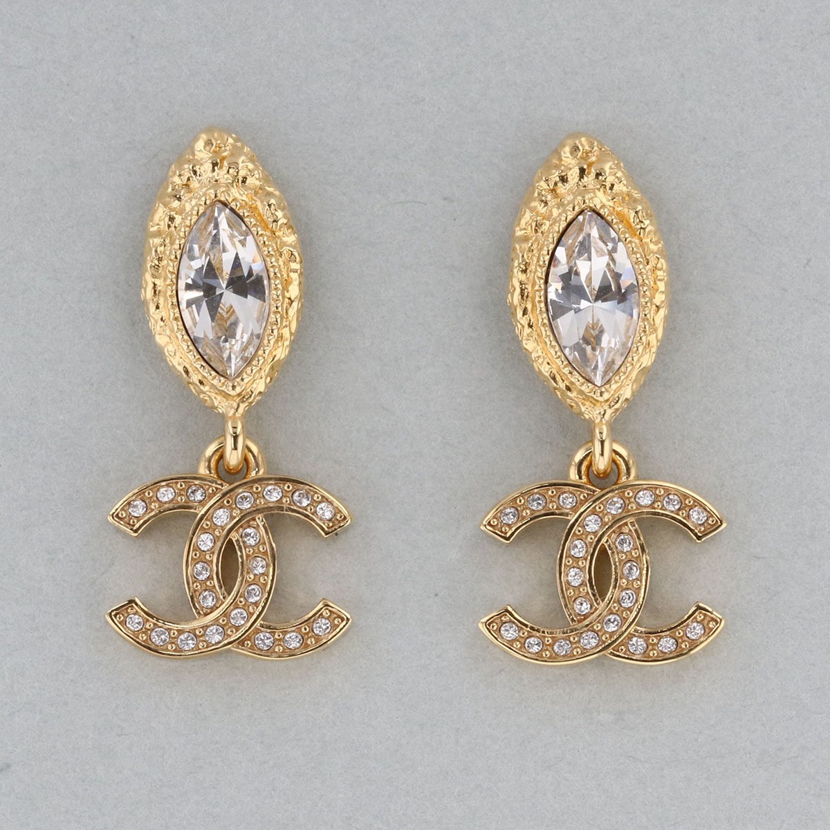 CHANEL Coco Mark Rhinestone Earrings GP Gold Ladies Used