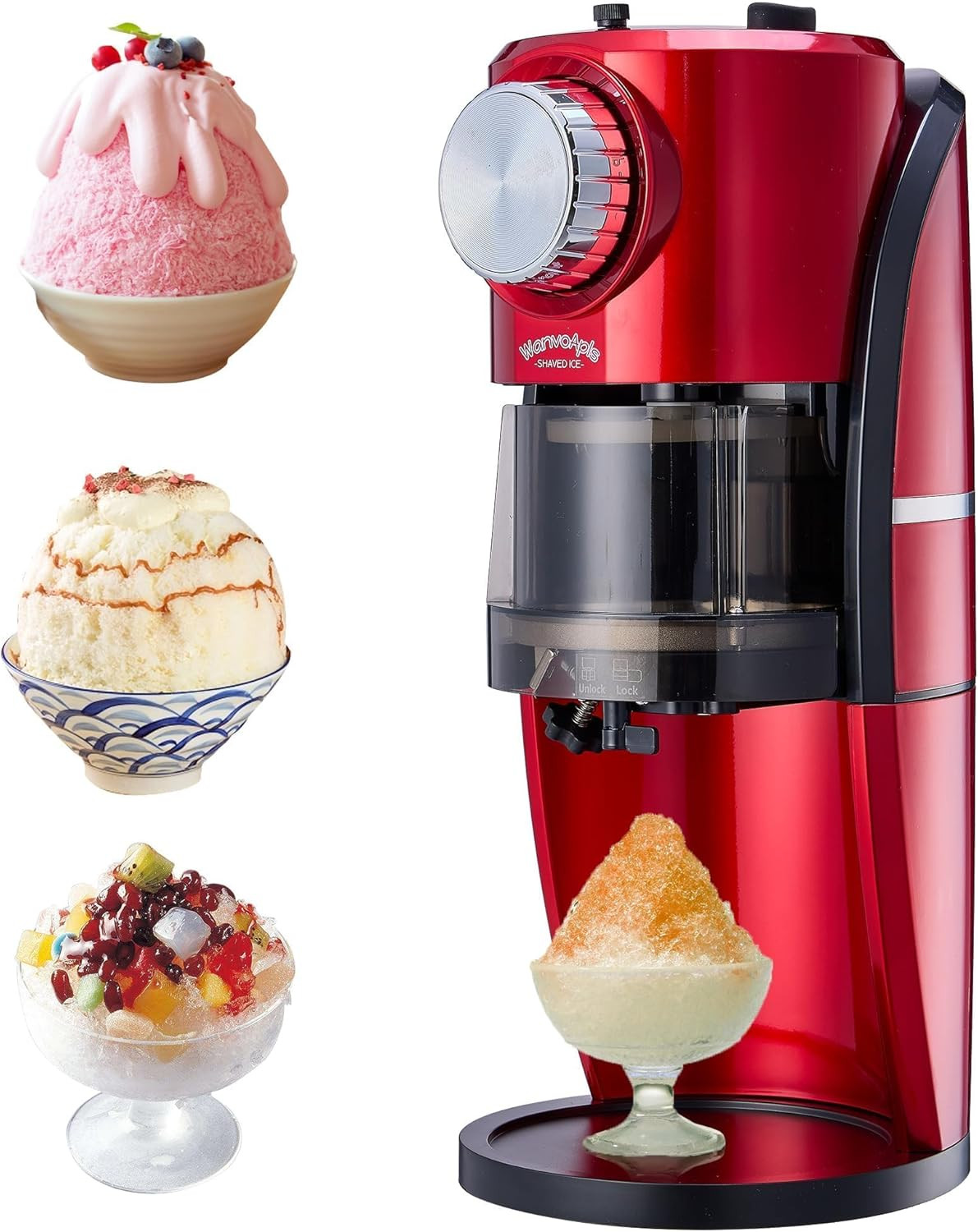 Retro Shaved Ice Machine Snow Cone Maker Slushie Shaver 2 Ice Molds Red Adjustab