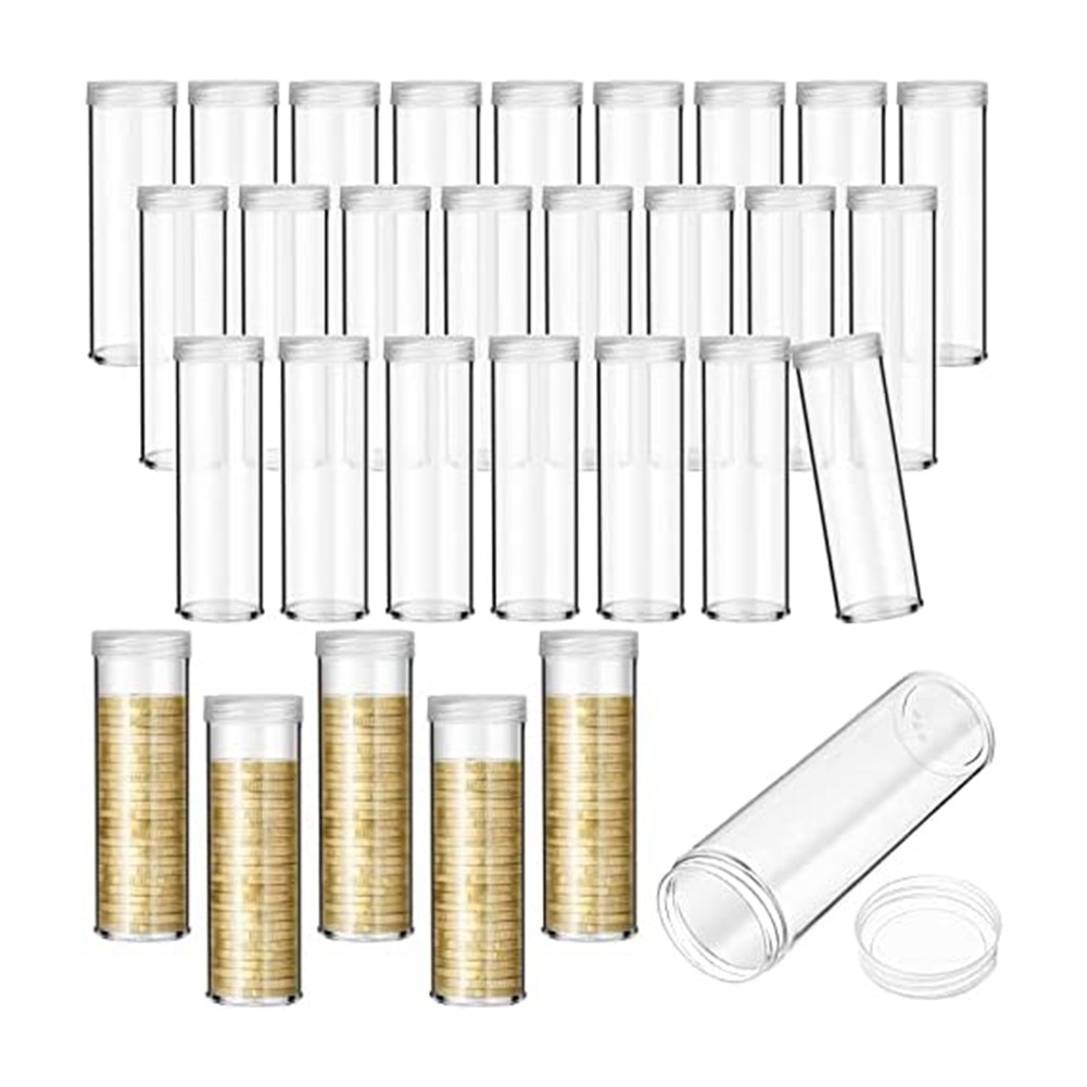 30Pieces Coin Storage Tube Penny Coin Tube Coin Organizer with Screw on Lid2810