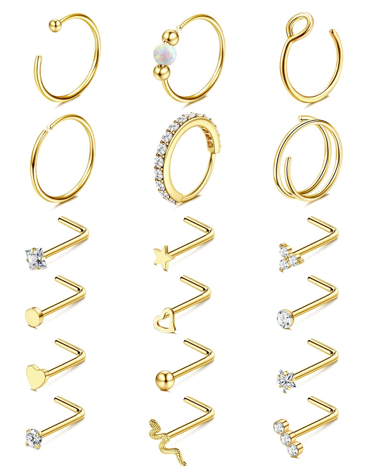 14K Gold Nose Rings for Women Men - 20G Stainless Steel Nose Rings Hoops L Sh...