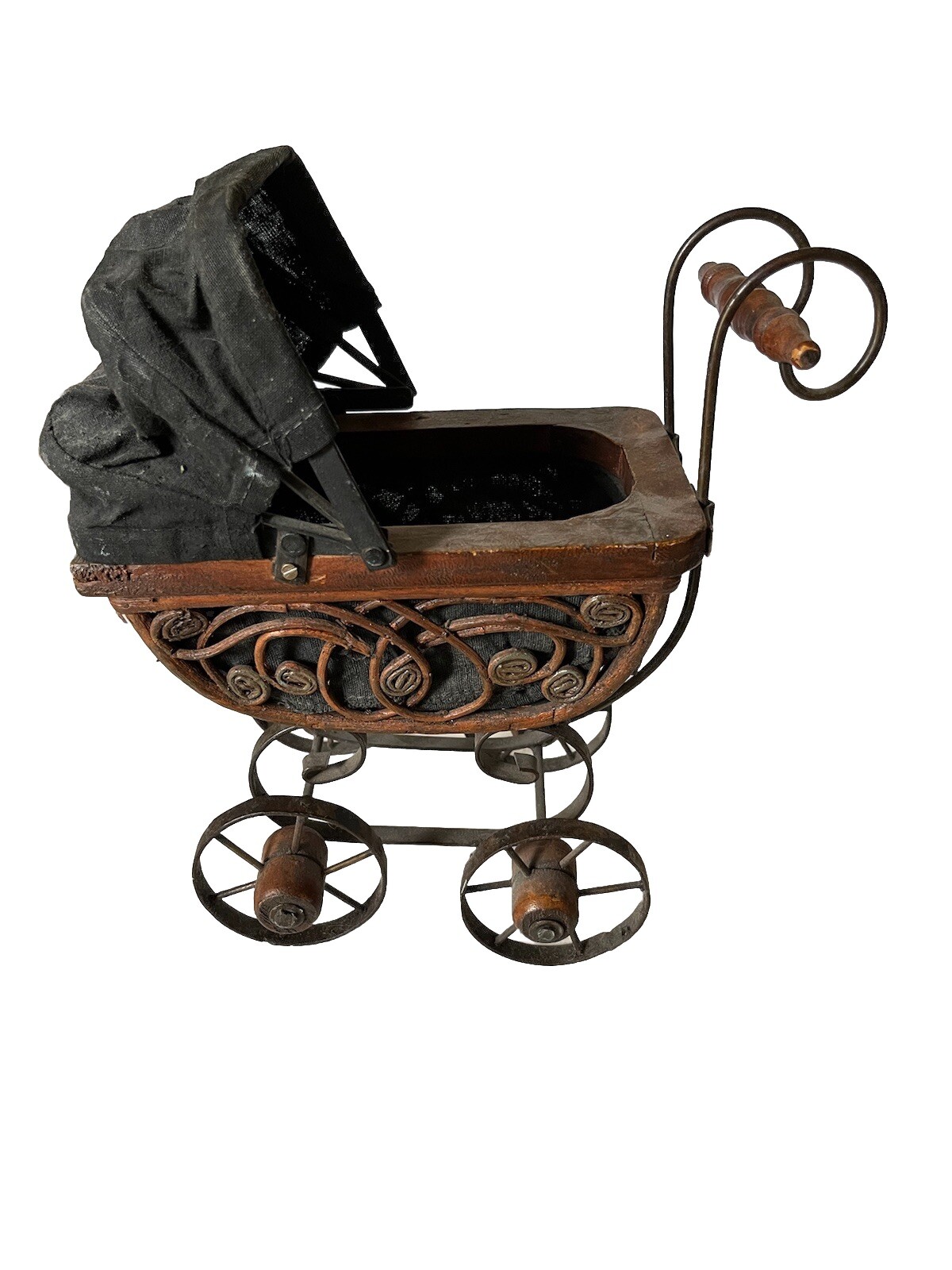 Antique Vintage Iron Wicker Wood Baby Doll Carriage Stroller