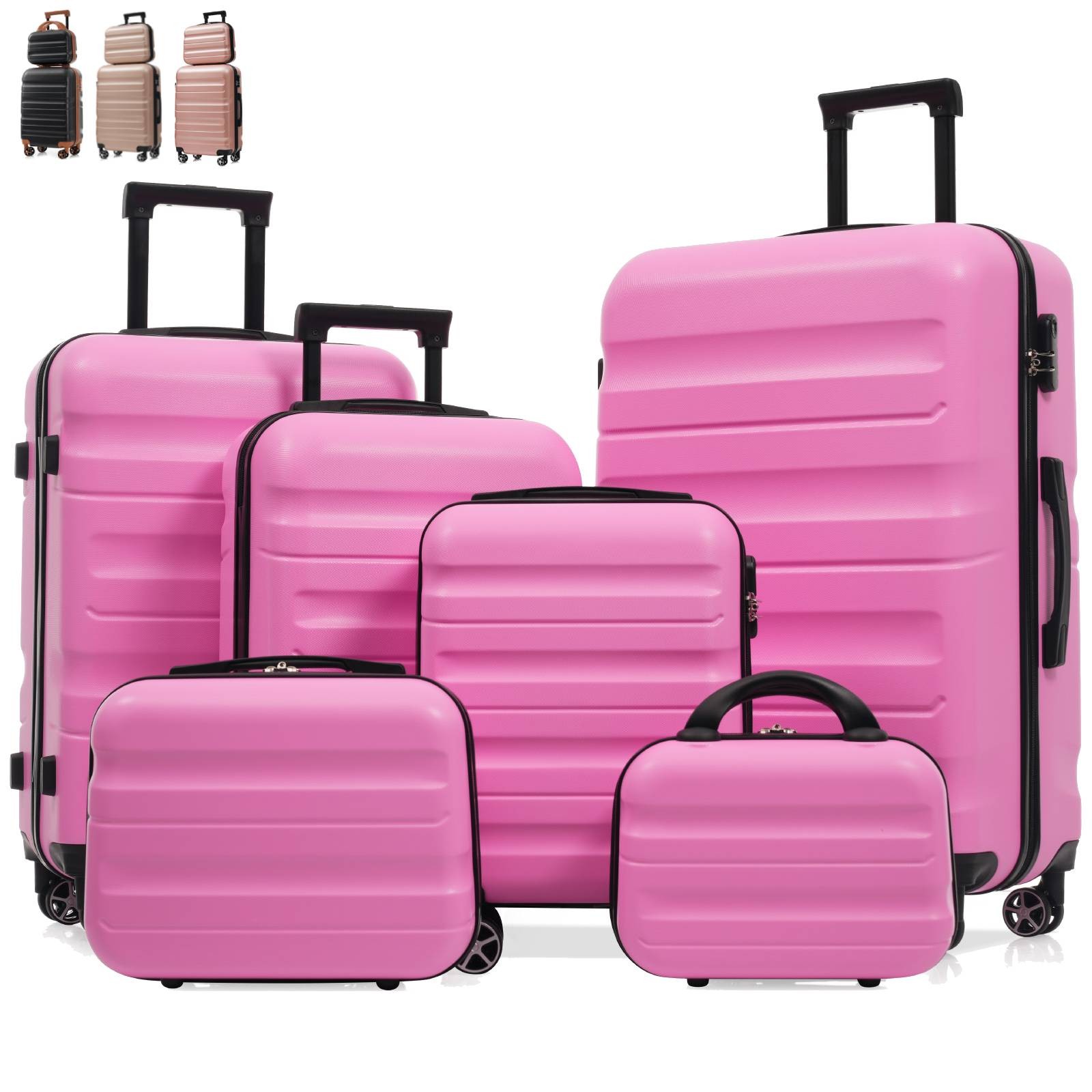 6 Piece Luggage Set Hardshell Carry on Suitcase with Spinner Check-In Sizes New