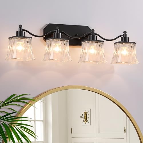 Bathroom Vanity Light Fixtures, 4-Light Vintage Matte Vanity 4-Lights Black