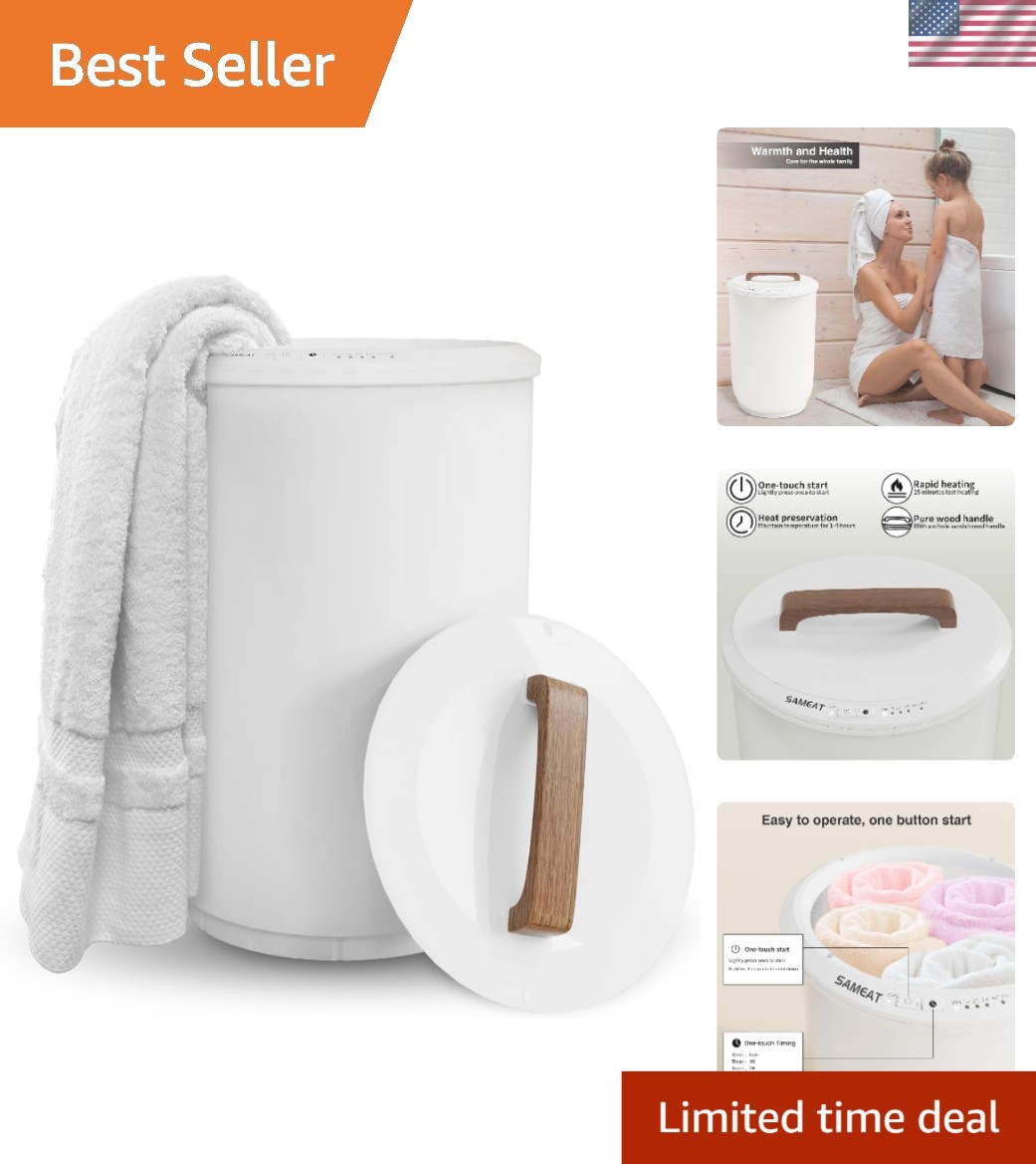 Elegant Wood-Handled Towel Warmer Bucket - Auto Shut Off for Safety and Style