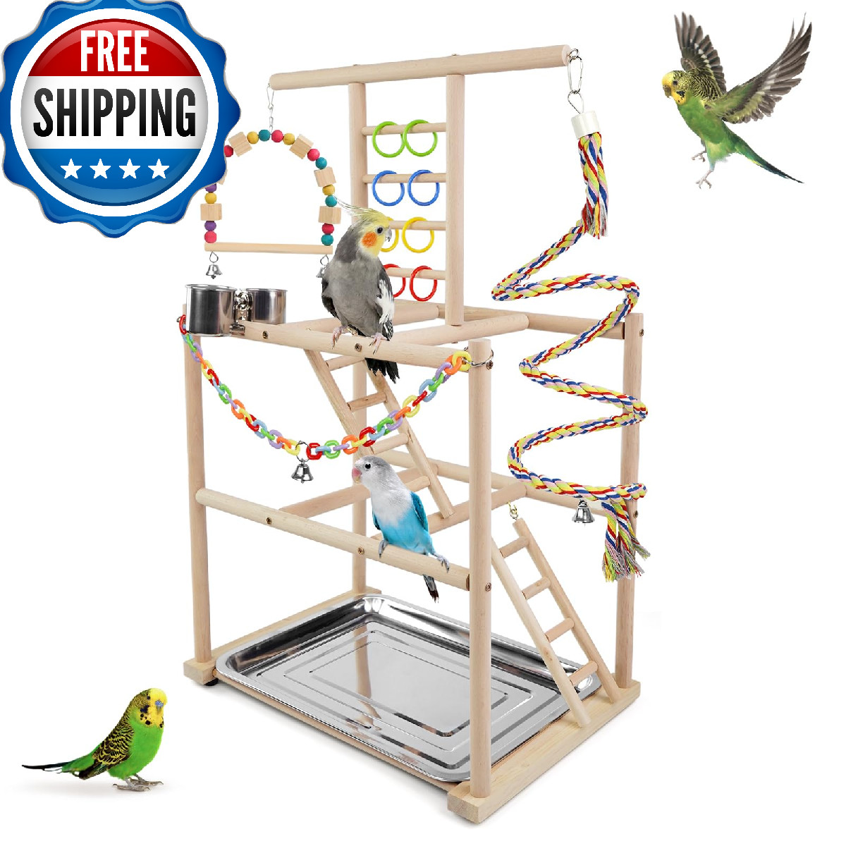 HPAWHOMEPART Bird Playground Playstand for Small-Medium Parrots, Perch, Toys