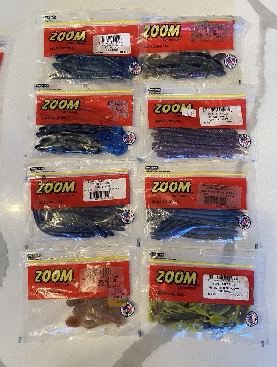 Zoom Baits Assorted Color Lot 105 Pc New Sealed Rubber Worm Bass Swimmer