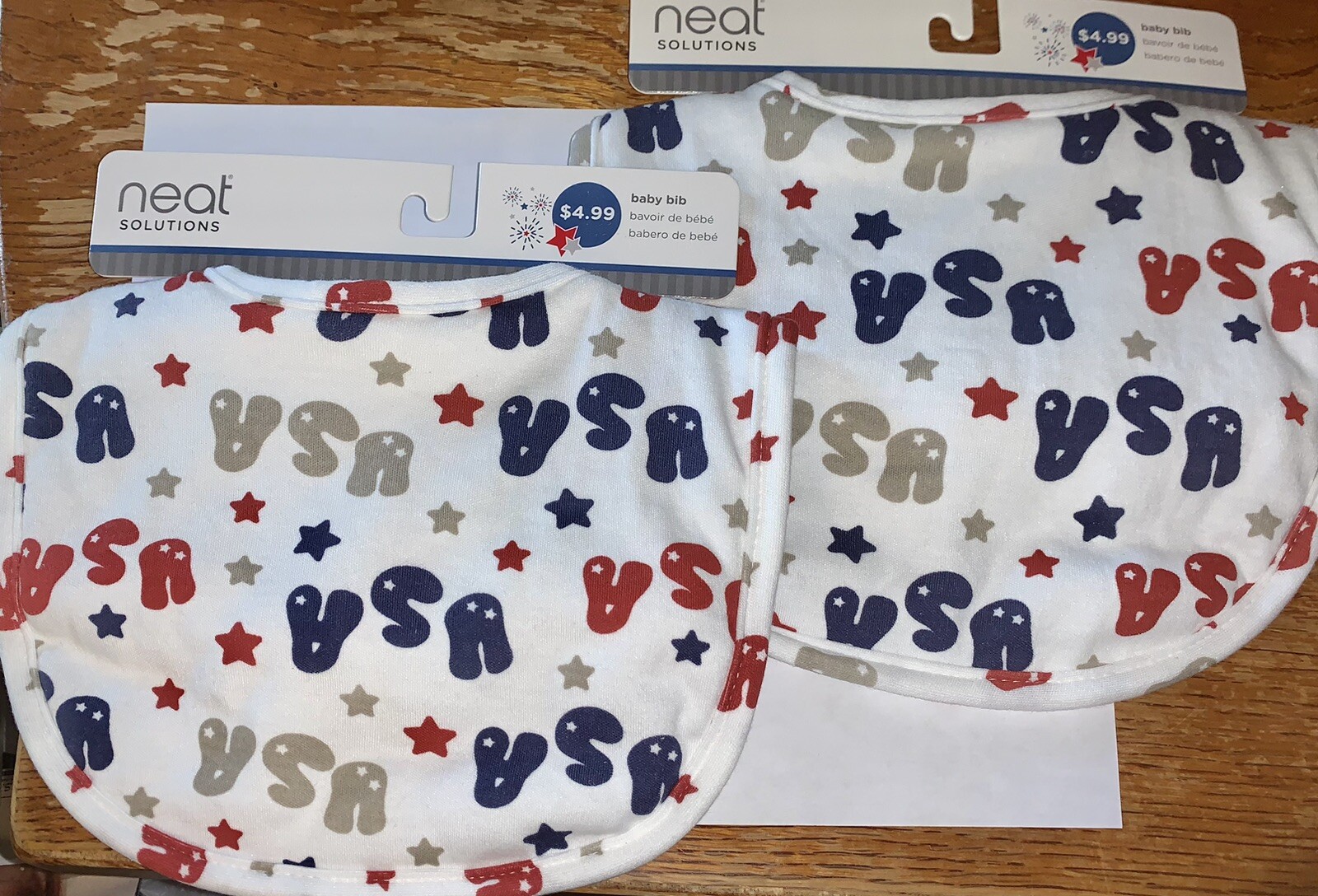 2 Sassy Baby Neat Solutions USA Patriotic Baby Bibs Unisex Soft & Washable ~ NEW