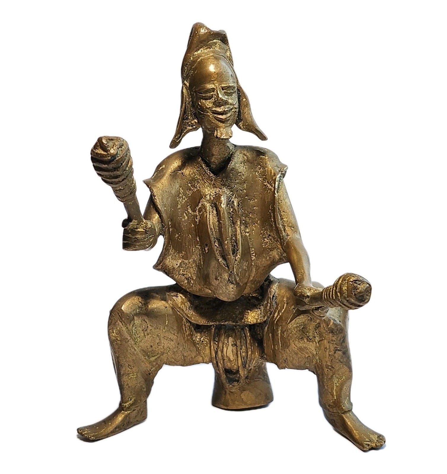 Vintage African Ceremonial Drummer Figurine Bronze Lost Wax Cast Sculpture