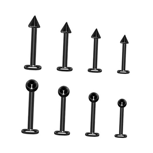  G23 Solid Titanium Eyebrow Piercing Jewelry, Gold 8pcs Lip Piercing-Black