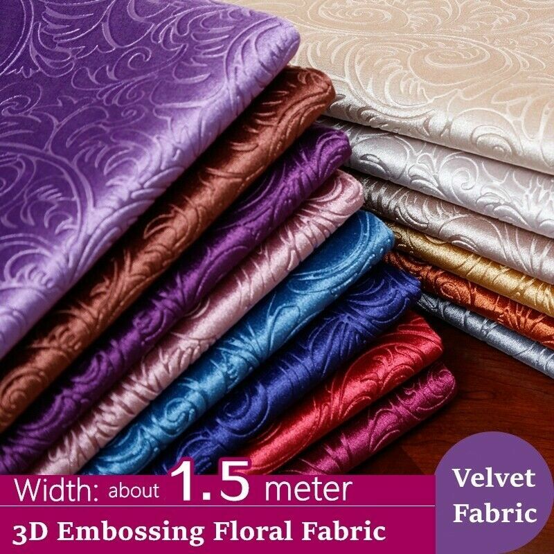 Velvet Embossed Floral Fabric for Tablecloth Pillowcase Furniture Decoration DIY