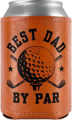 Best Dad by Par Leather Can Cooler Sleeves Holder 12oz – Funny for Golf Gifts
