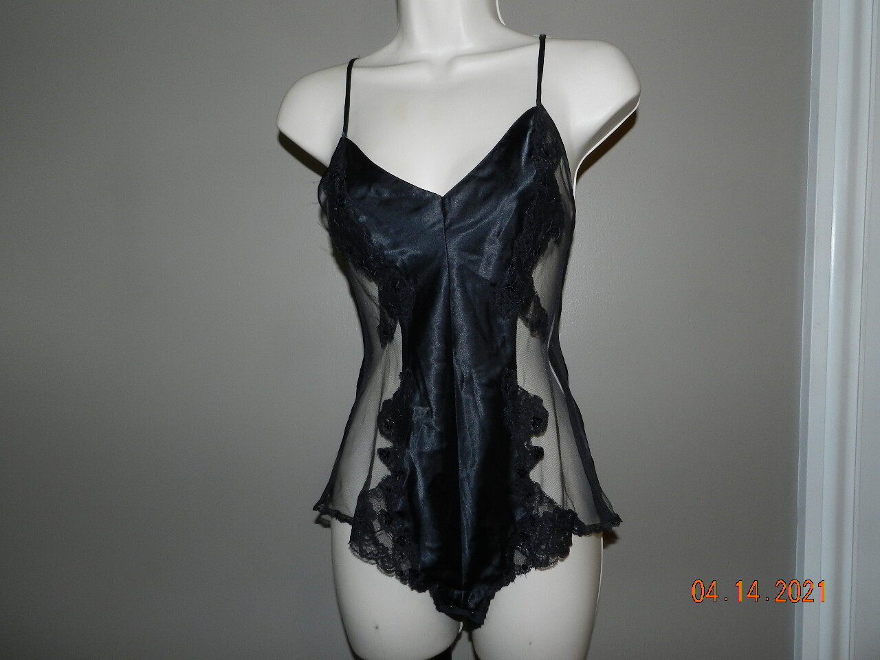 Victorias secret XS black teddy sequins sheer sides flutter panty