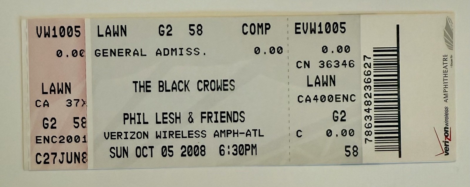 The Black Crowes 2008 Tour Ticket Stub – Original Concert Memorabilia