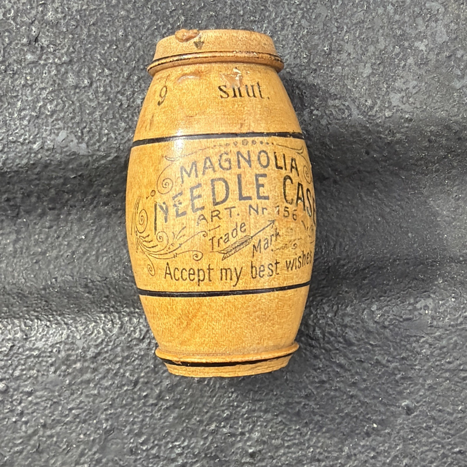 ASBRO German Wooden Barrel Needle Case c1860 Wood