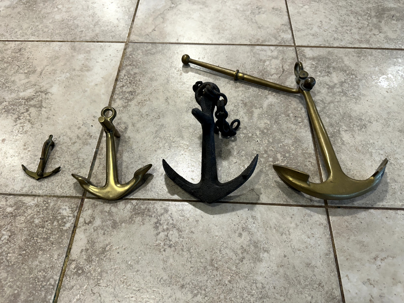 Lot 4 - Vintage Nautical Anchor Collection Brass & Cast Iron Maritime Boat Decor