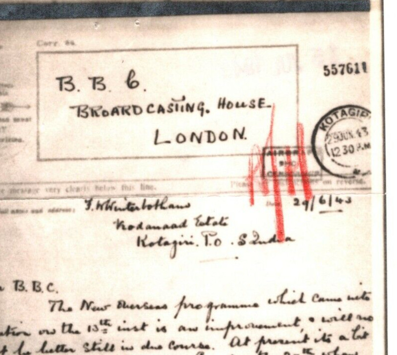 WW2 AIRGRAPH Signed *F.W.Winterbotham* ULTRA CODE-BREAKER 1943 BBC Music! MA711