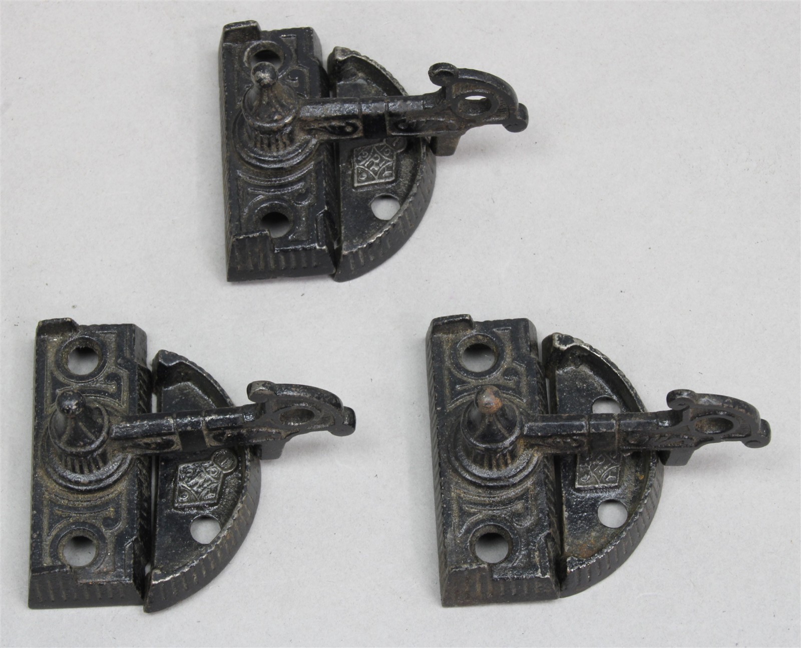 Set of 3 Antique Victorian Eastlake Window Sash Lock Latches Kimball & Morton