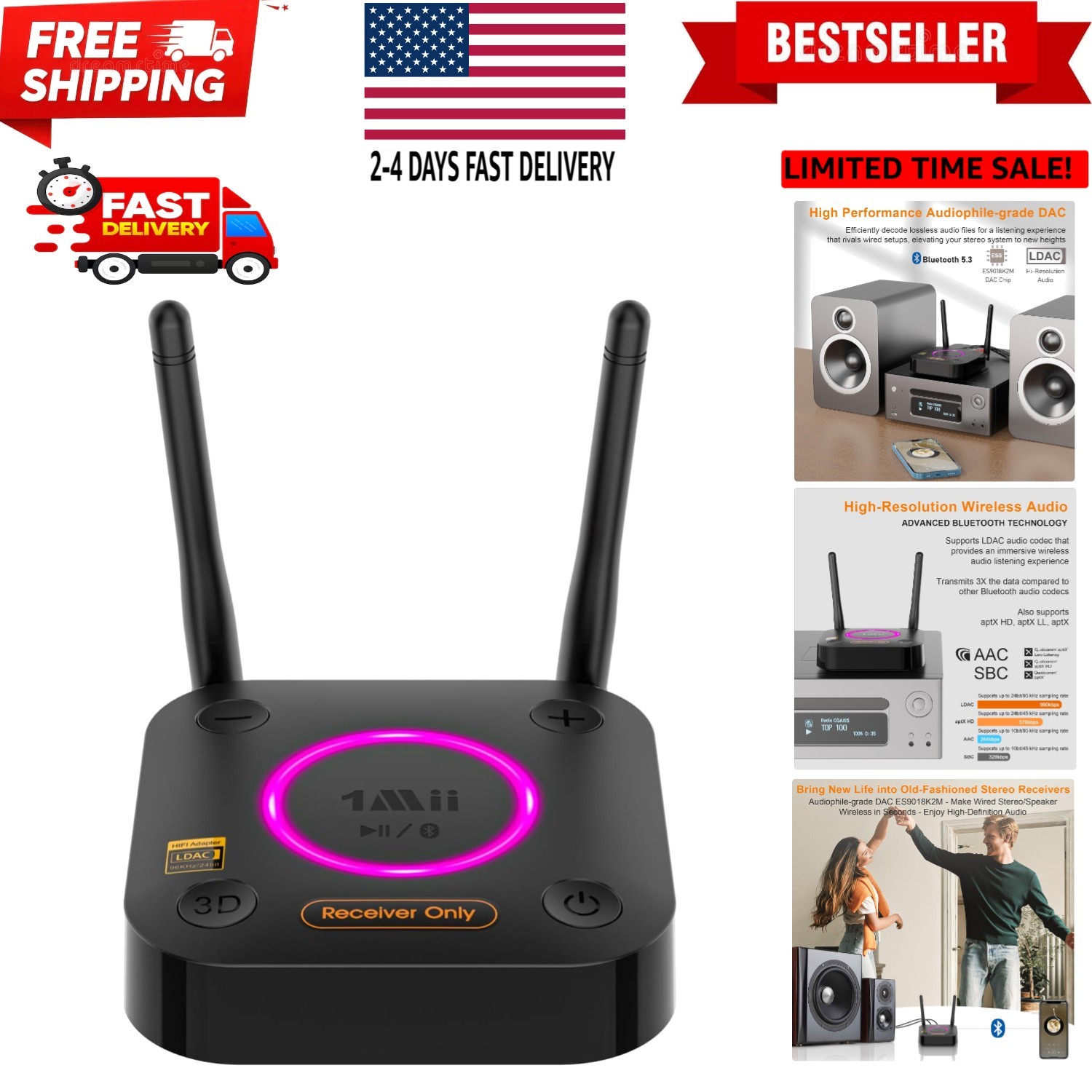 B06Ultra Bluetooth 5.3 Receiver with LDAC for Hi-Res Wireless Audio, HiFi Blu...