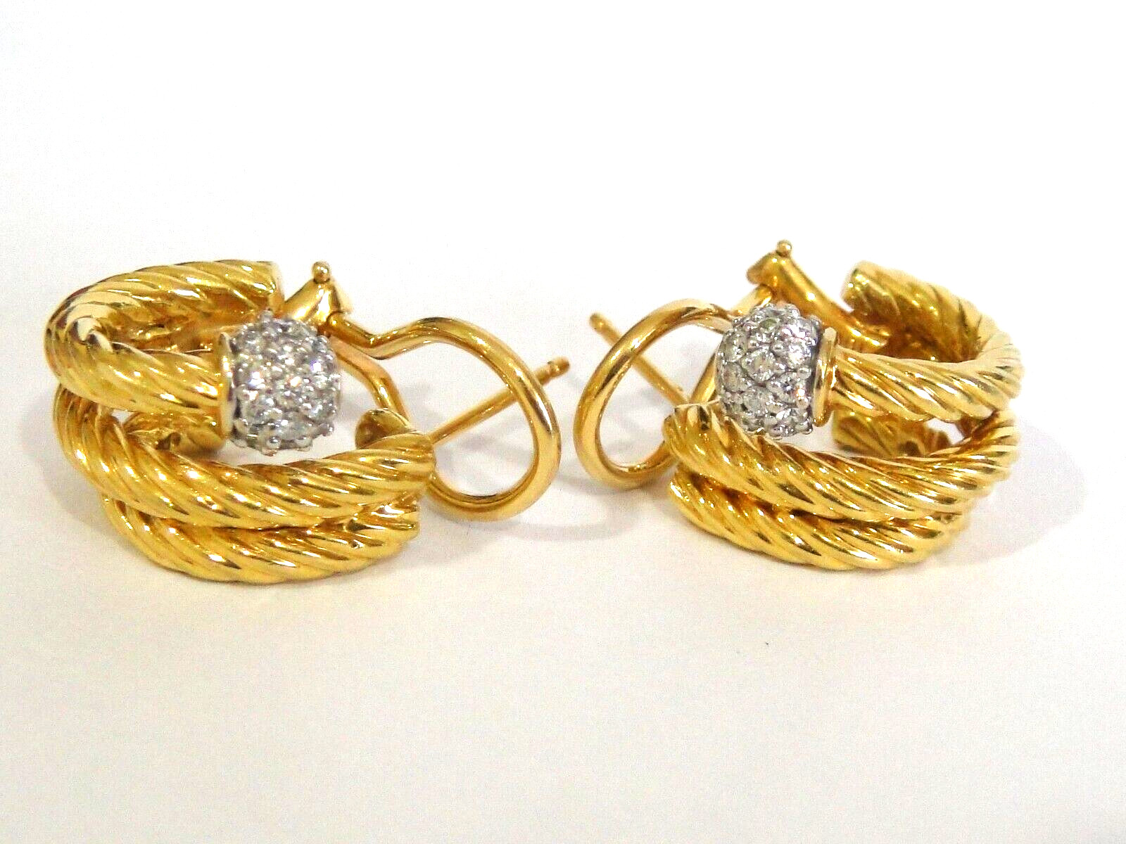 $5350 DAVID YURMAN 18K GOLD DIAMOND CABLE BALL PAVE ORBIT HOOP EARRINGS