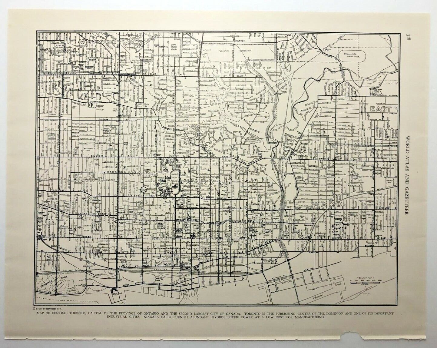 1944 Vintage TORONTO Map Antique New World Atlas & Gazetteer Collier