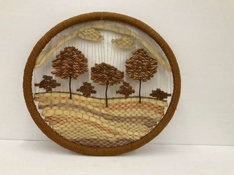 70s Fiber Art Large Macrame Woven Wall Hanging Tree Vtg Landscape MCM Boho 33”