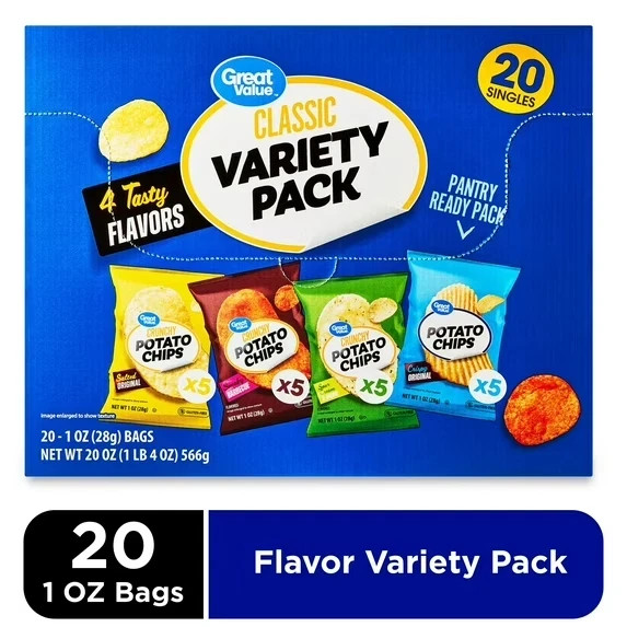 Great Value Classic Chips Variety Pack, 1 oz, 20 Count::