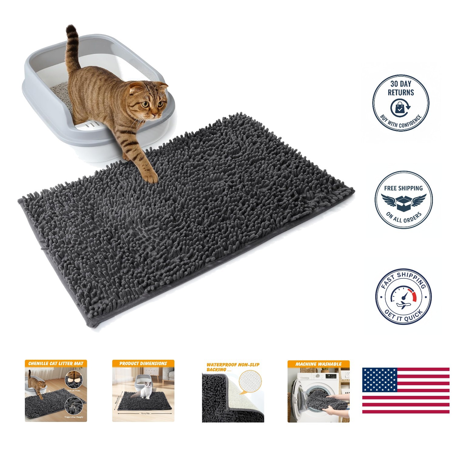 Soft Non-Slip Waterproof Cat Litter Trapping Mat, 28x20 Inch Accents Home Decor