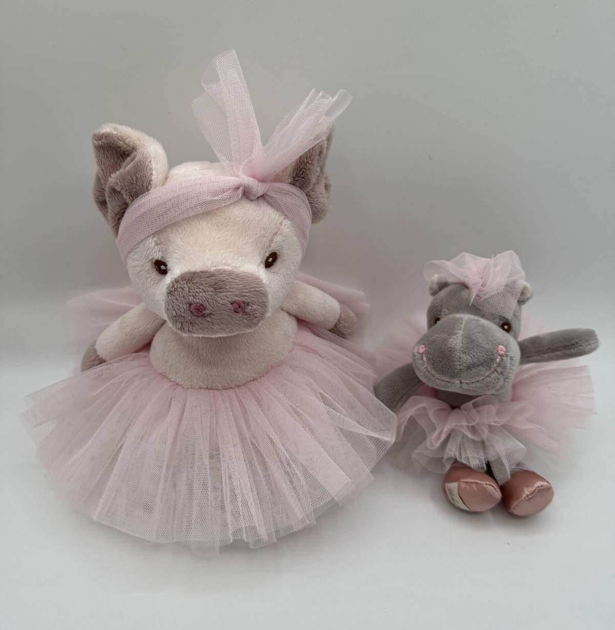 BUKOWSKI BEARS Cute Pink Ballerina Plush Pig And Hippo Stuffed Animals 10” & 8”
