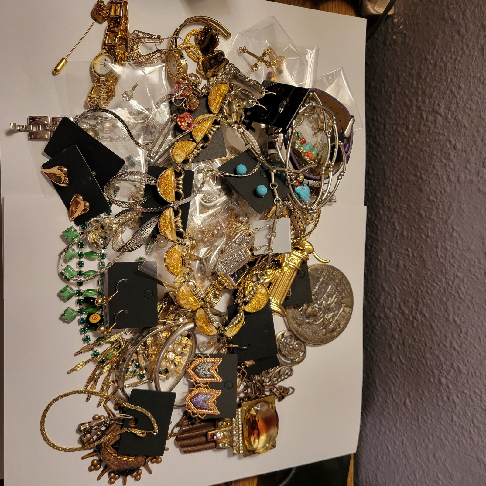 VTG Jewelry Lot 60pc -earrings, rings,necklaces, bracelets, brooches, 