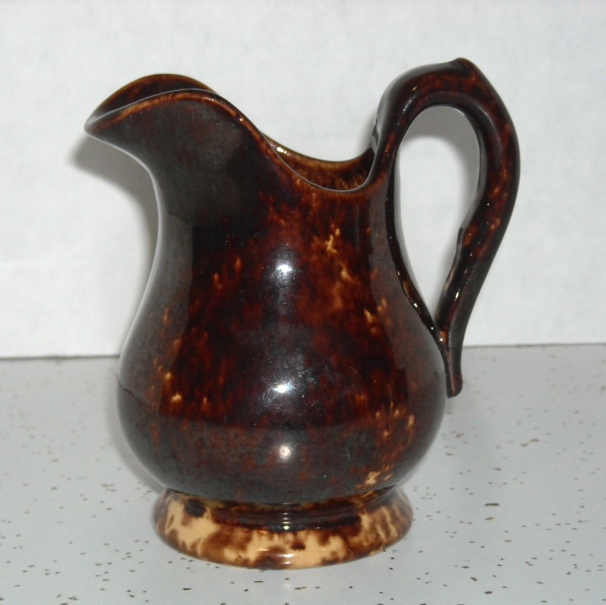 Antique Miniature 4 1/2" Rockingham Glazed Yellow Ware Creamer Pitcher Stoneware