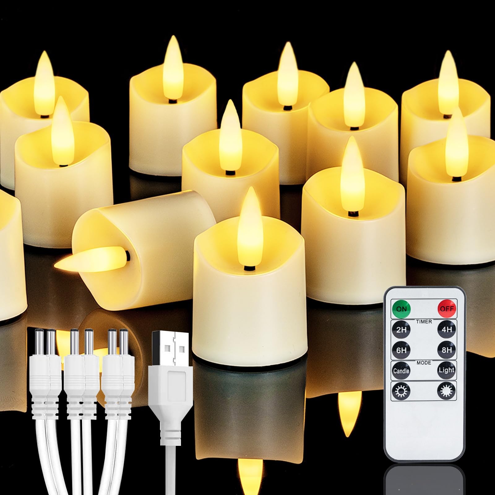 Rechargeable Flameless Candles, 2/4/6/8H Timer LED Votive Candles, 6 PCS Batt...