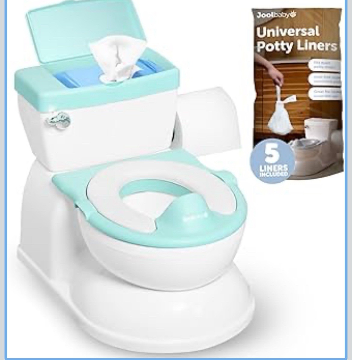 2-in-1 Potty with Wipes Storage & Flushing Sounds - Easy to Clean - Aqua