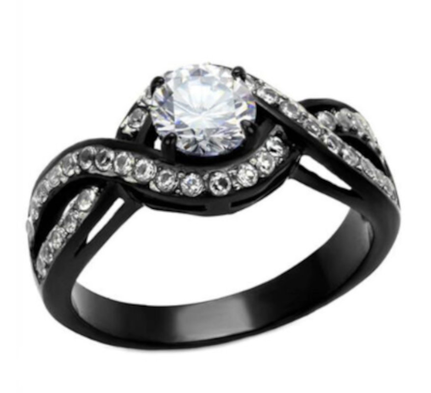 6mm Round CZ Ring Womens Infinity Halo Black IP Stainless Steel Clearance 6 & 7