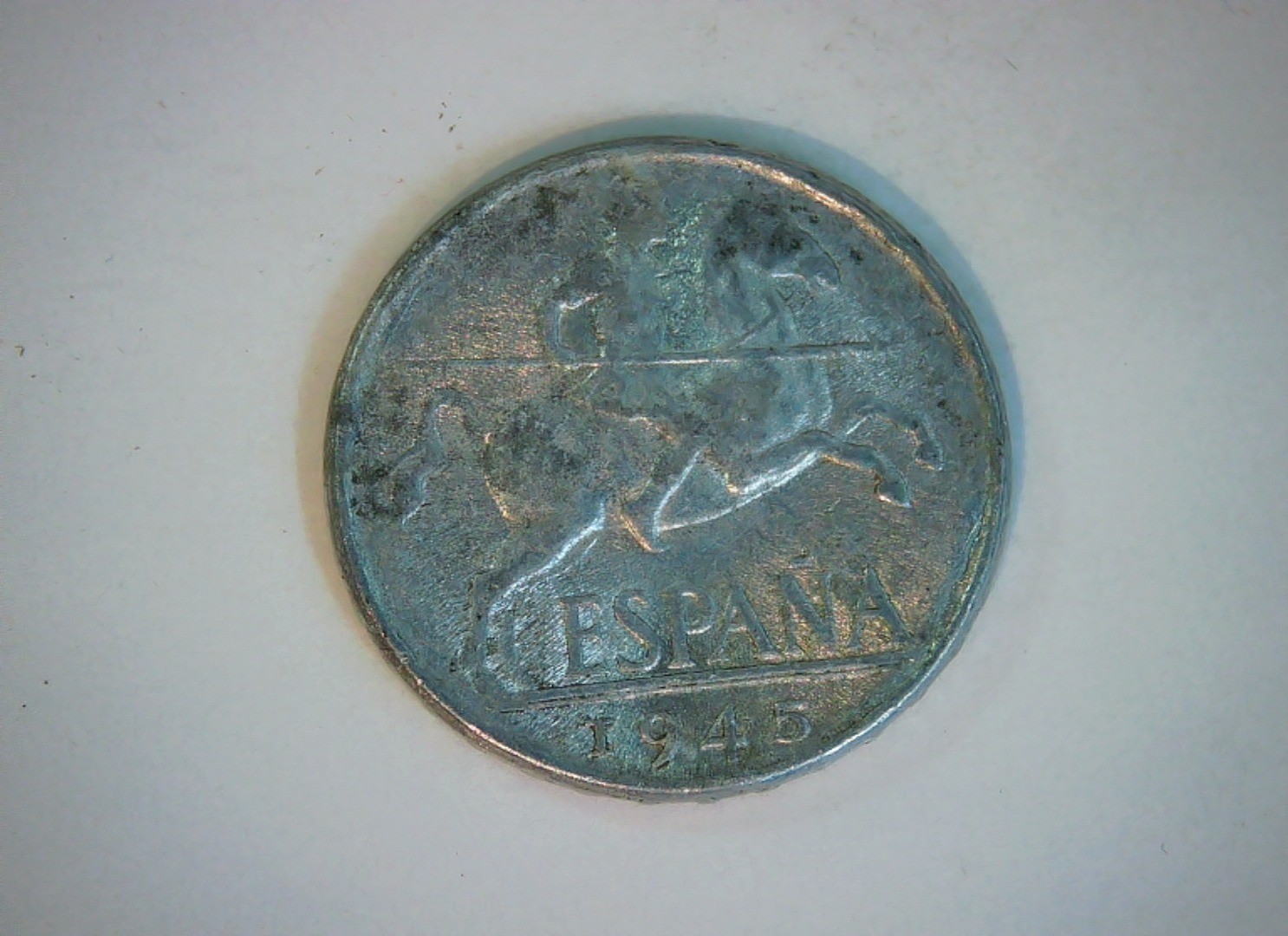 Spain 1945 1 Peseta Spain 1 Peseta (Franco era, coat of arms / rider) Coin