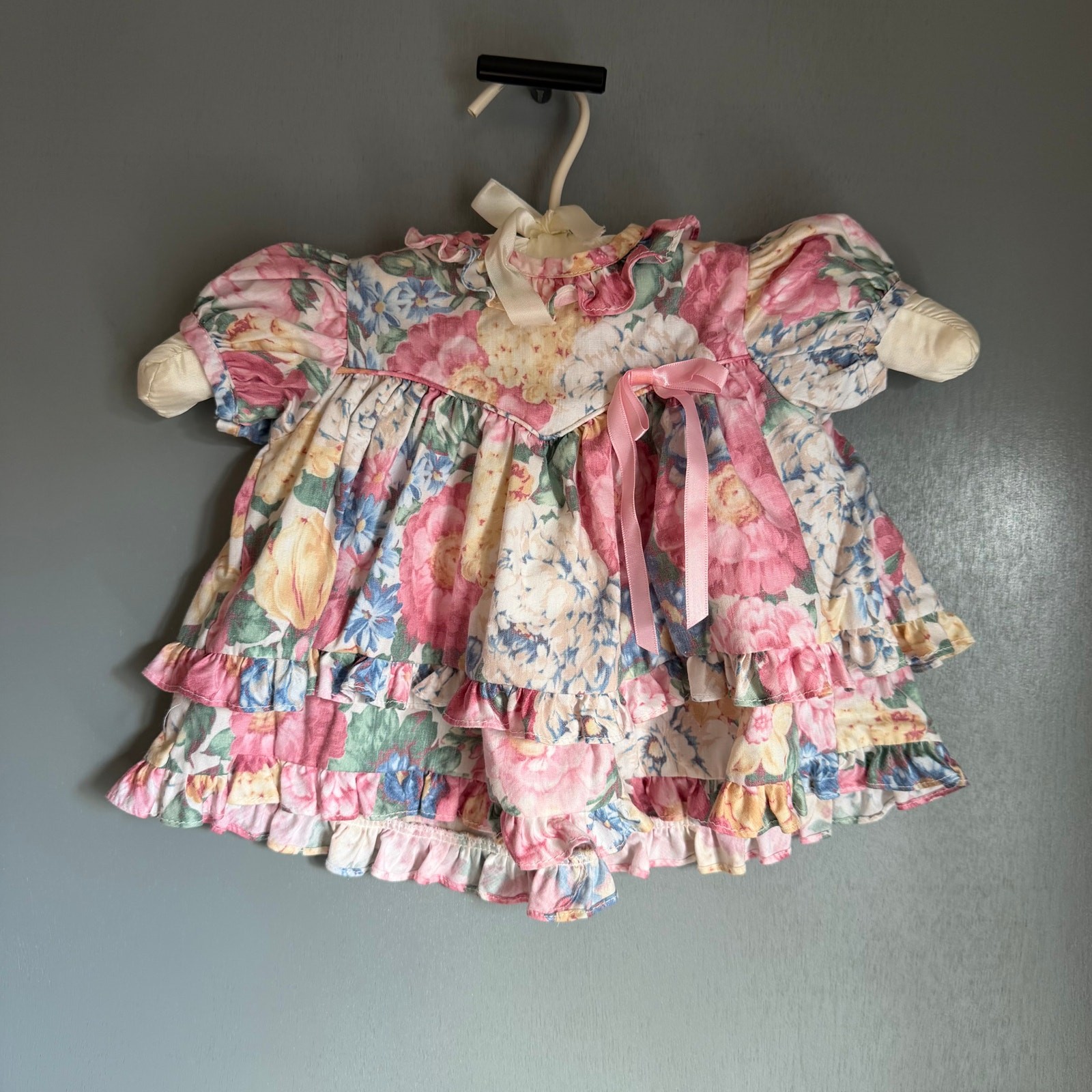 Vintage RARE EDITIONS Baby Girl 3 Months Floral Ruffle Dress Retro 90's 80's 