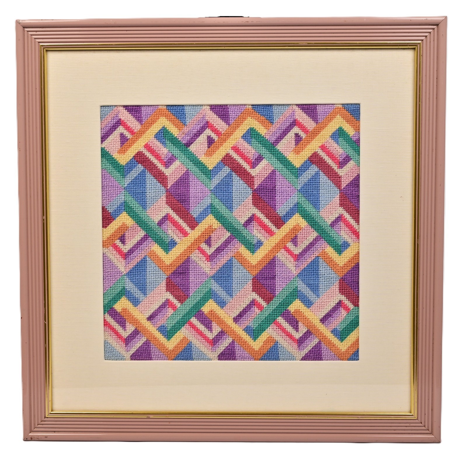 EDNA KATZ Original Vintage MCM Geometric Abstract Textile Needlepoint Tapestry