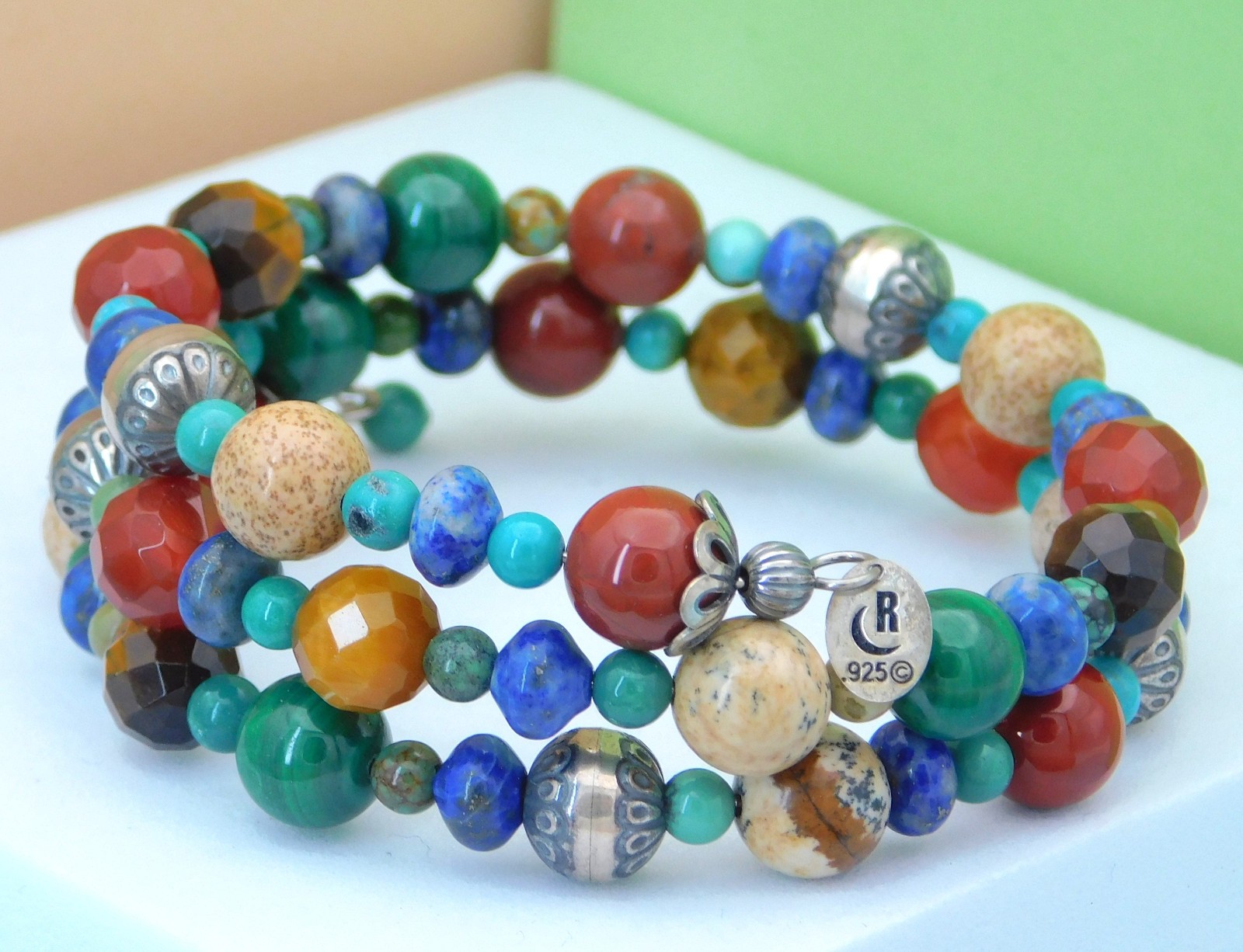 Carolyn Pollack Sterling Silver Beaded Multi-Stone Native Pearl Coil Bracelet