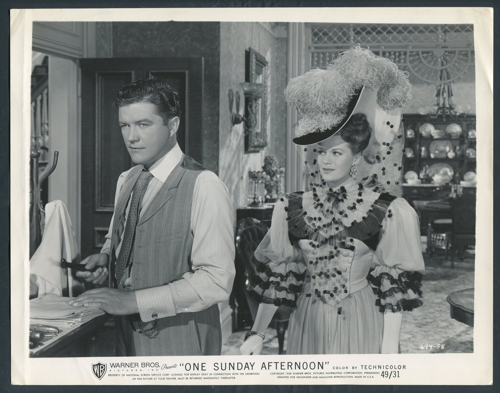 DENNIS MORGAN JANIS PAIGE in One Sunday Afternoon '49 HUGE HAT