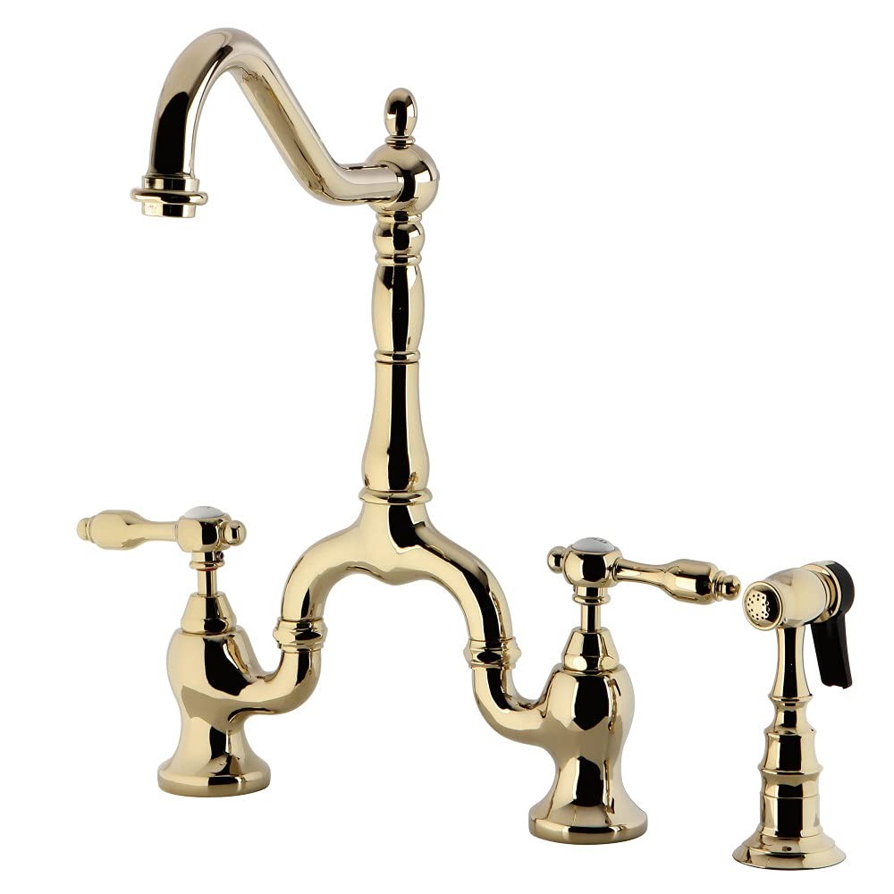 Kingston Brass KS7752TALBS Tudor Bridge Kitchen Faucet, Polished Brass