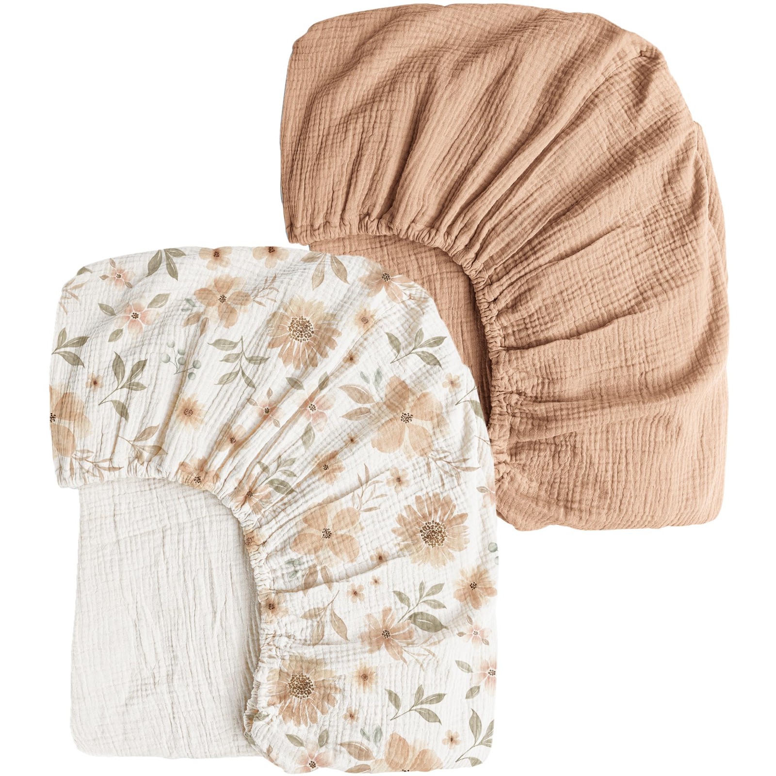 Toffee Flourish Cotton Muslin Fitted Baby Crib Sheets Fits 28x52 Inch 2 PCS