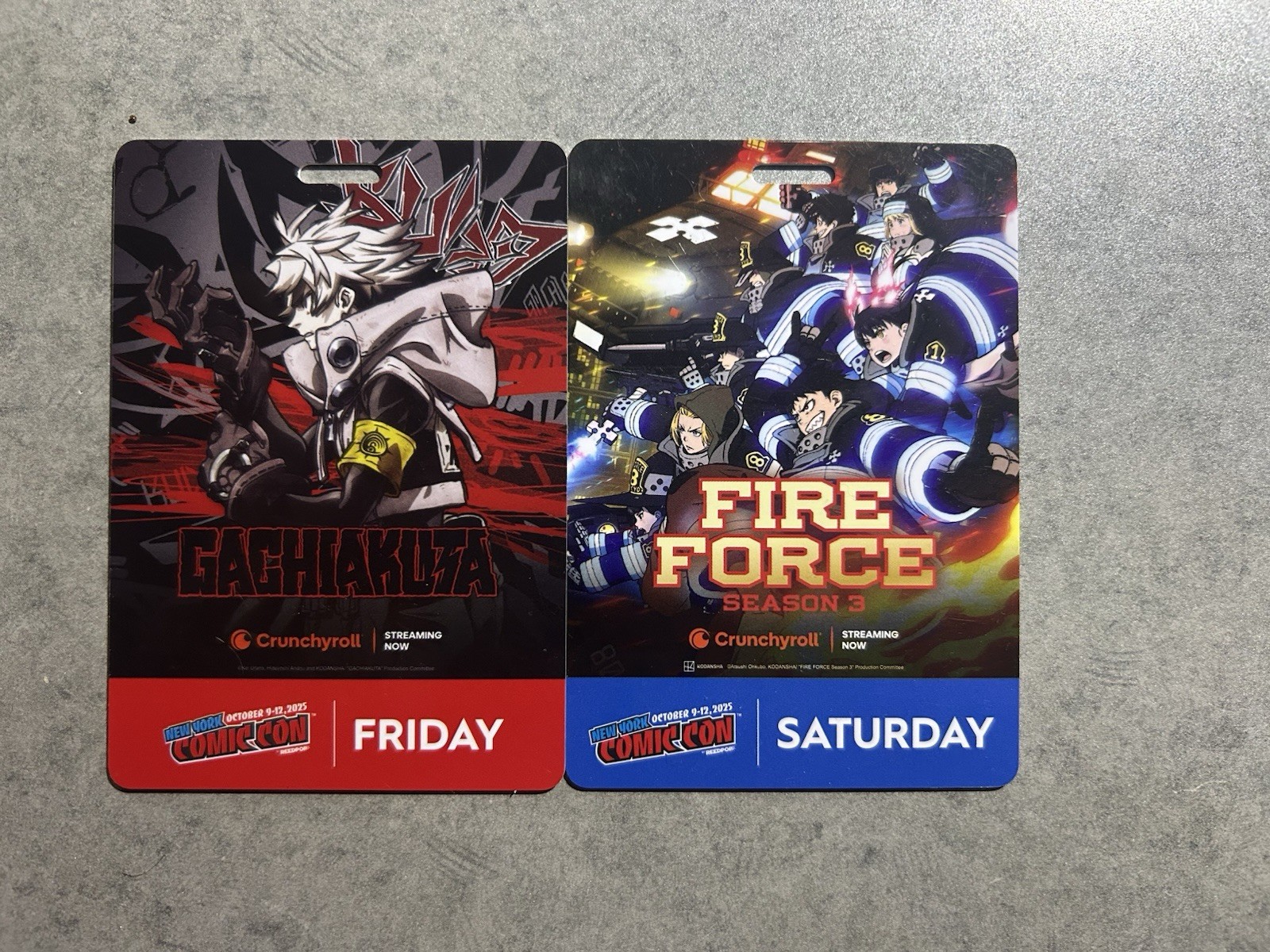 Gachiakuta & Fire Force NYCC 2025 Friday & Saturday Badges USED Lot