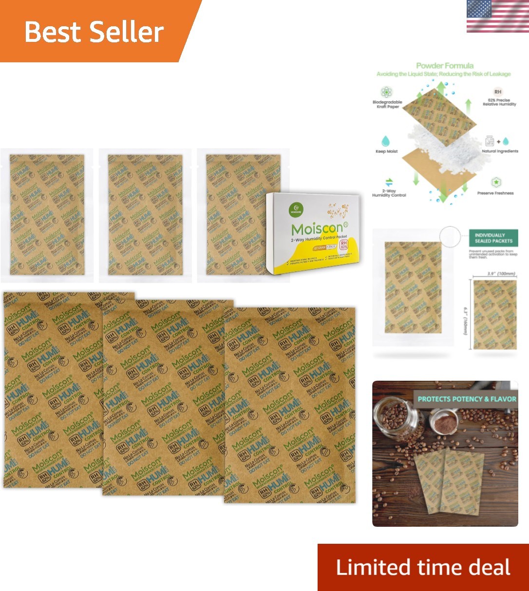 62% Two-Way Humidity Control Packs, 67 Gram 5 Pack for Storing 1 lb, Size 67 ...