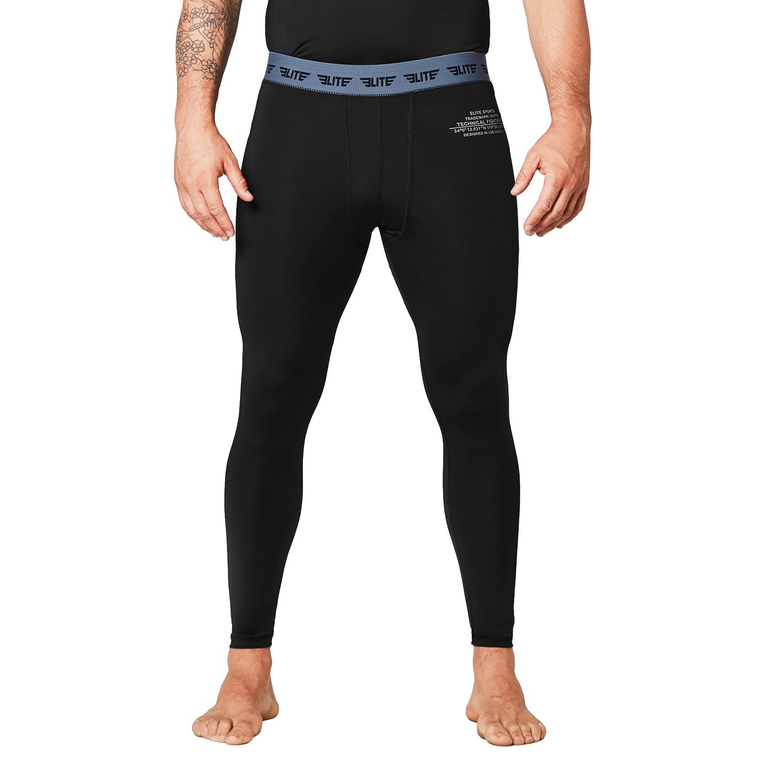 Elite Sports New Item Workout Standard MMA BJJ Spats Base Layer Medium, Black 